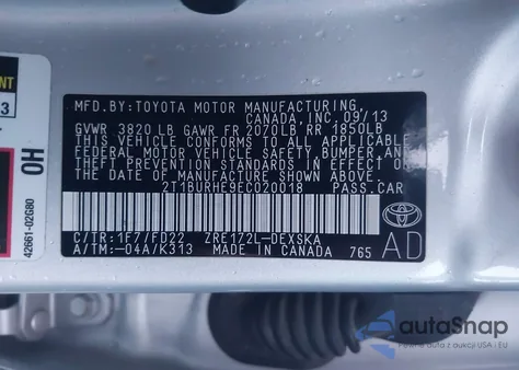 2014 Toyota Corolla S Plus z USA, uszkodzony, nr VIN 2T1BURHE9EC020018